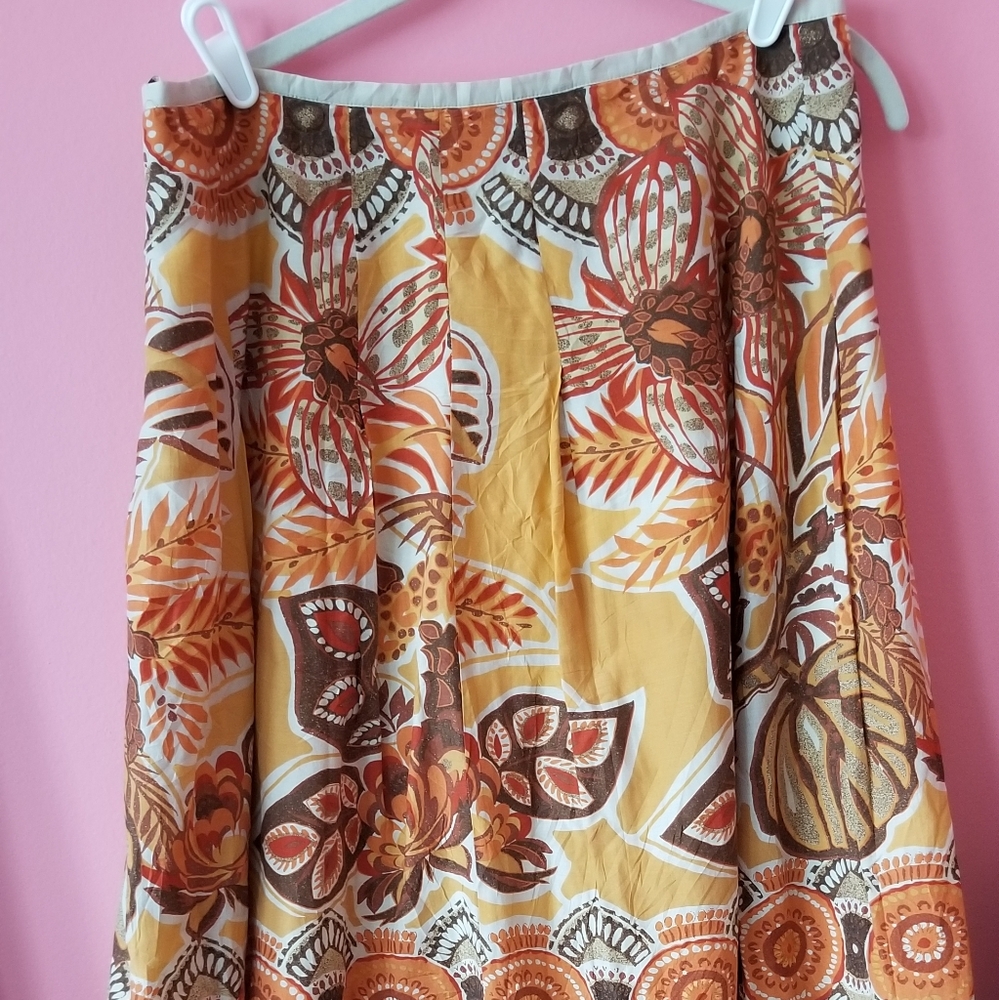 Floral silk/ cotton skirt - EUC